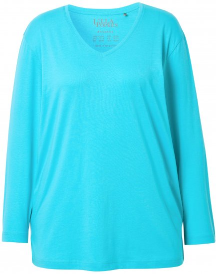 Ulla Popken Back To Basics V-Neck Relaxed Fit Cotton Tee Deep Aqua - T-shirty - 