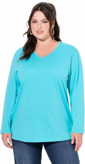 Ulla Popken Back To Basics V-Neck Relaxed Fit Cotton Tee Deep Aqua - T-shirty - 