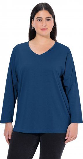Ulla Popken Back To Basics V-Neck Relaxed Fit Cotton Tee Dark Blue - T-shirty - 