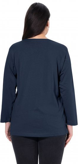 Ulla Popken Back To Basics V-Neck Relaxed Fit Cotton Tee Navy Blue - T-shirty - 