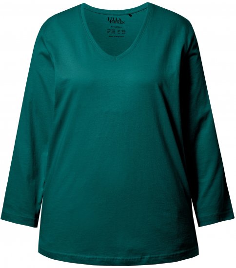 Ulla Popken Back To Basics V-Neck Relaxed Fit Cotton Tee Teal Green - T-shirty - 