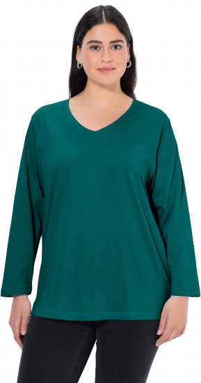 Ulla Popken Back To Basics V-Neck Relaxed Fit Cotton Tee Teal Green - T-shirty - 