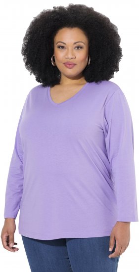 Ulla Popken Back To Basics V-Neck Relaxed Fit Cotton Tee Pale Lilac - T-shirty - 