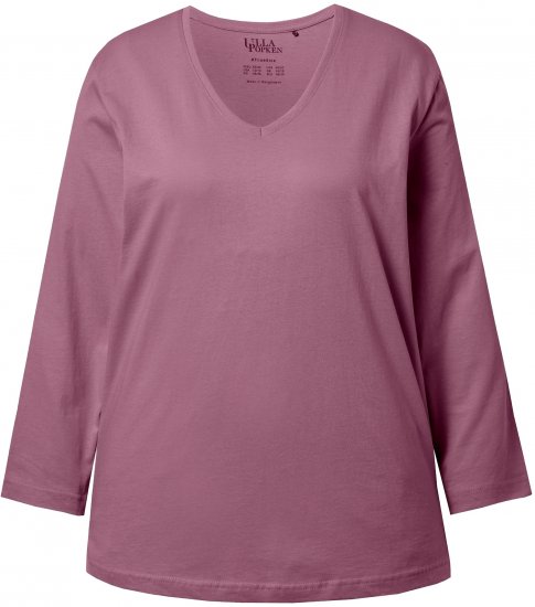 Ulla Popken Back To Basics V-Neck Relaxed Fit Cotton Tee Dark Rose - T-shirty - 