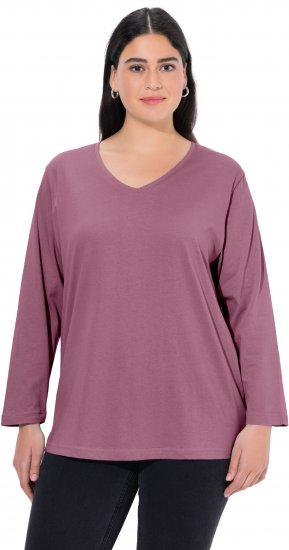 Ulla Popken Back To Basics V-Neck Relaxed Fit Cotton Tee Dark Rose - T-shirty - 