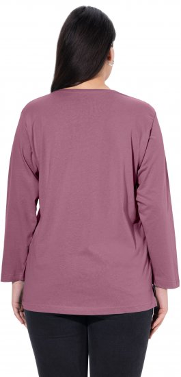 Ulla Popken Back To Basics V-Neck Relaxed Fit Cotton Tee Dark Rose - T-shirty - 