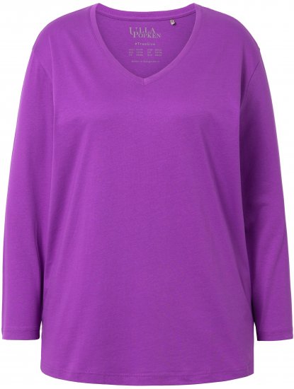 Ulla Popken Back To Basics V-Neck Relaxed Fit Cotton Tee Purple - T-shirty - 