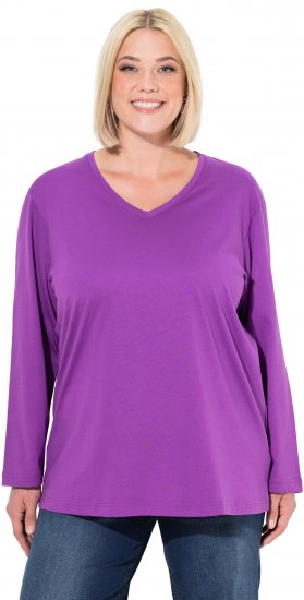 Ulla Popken Back To Basics V-Neck Relaxed Fit Cotton Tee Purple - T-shirty - 