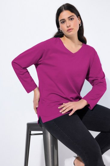 Ulla Popken Back To Basics V-Neck Relaxed Fit Cotton Tee Berry - T-shirty - T-shirty damskie plus size