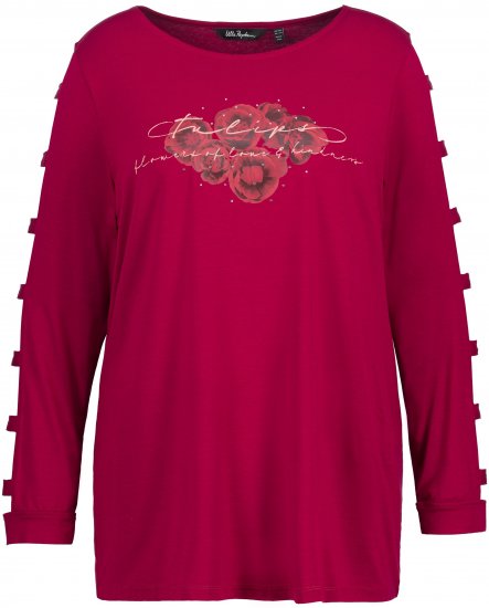 Ulla Popken Rhinestone Accent Statement Cutout Sleeve Stretch Knit Top Wine Red - Koszulki z nadrukiem dla kobiet - 
