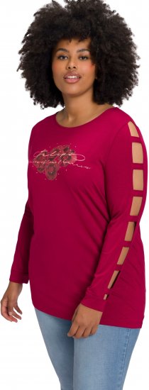 Ulla Popken Rhinestone Accent Statement Cutout Sleeve Stretch Knit Top Wine Red - Koszulki z nadrukiem dla kobiet - 