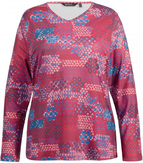 Ulla Popken Graphic Print Recycled Polyester Quick Dry Stretch Top Salsa Red - Koszulki z nadrukiem dla kobiet - 