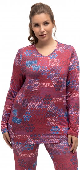 Ulla Popken Graphic Print Recycled Polyester Quick Dry Stretch Top Salsa Red - Koszulki z nadrukiem dla kobiet - 
