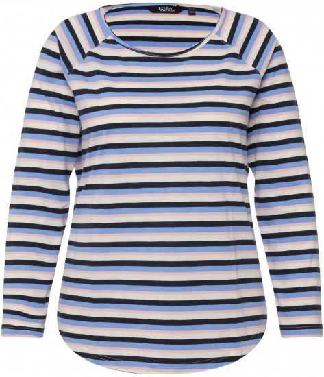Ulla Popken Striped A-Line Long Sleeve Tee Navy Blue - Koszulki z nadrukiem dla kobiet - 