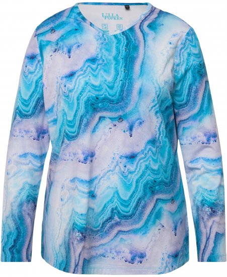 Ulla Popken Marble Ski Top with Gaiter Bright Turquoise - Koszulki z nadrukiem dla kobiet - 