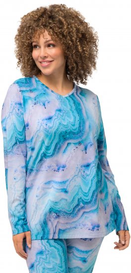 Ulla Popken Marble Ski Top with Gaiter Bright Turquoise - Koszulki z nadrukiem dla kobiet - 