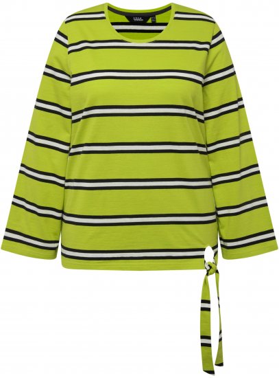 Ulla Popken Striped Hem Long Sleeve Tee Apple Green - Koszulki z nadrukiem dla kobiet - 