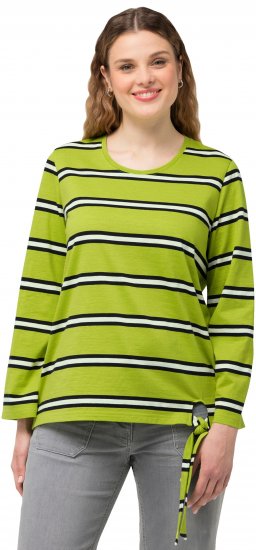 Ulla Popken Striped Hem Long Sleeve Tee Apple Green - Koszulki z nadrukiem dla kobiet - 