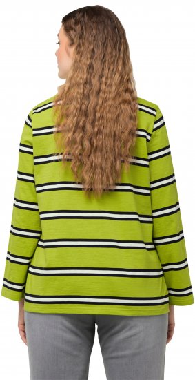 Ulla Popken Striped Hem Long Sleeve Tee Apple Green - Koszulki z nadrukiem dla kobiet - 