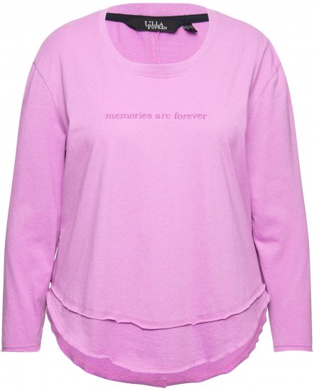 Ulla Popken Layered Look Memories Embroidered Long Sleeve Tee Amethyst - Koszulki z nadrukiem dla kobiet - 