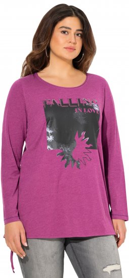 Ulla Popken Tie Hem Long Sleeve Graphic Tee Berry - Koszulki z nadrukiem dla kobiet - 