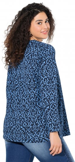 Ulla Popken Geometric Print 3/4 Sleeve Pleated Tee Navy Blue - Koszulki z nadrukiem dla kobiet - 