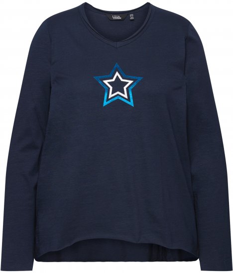 Ulla Popken Star Long Sleeve Graphic Tee Navy Blue - Koszulki z nadrukiem dla kobiet - 