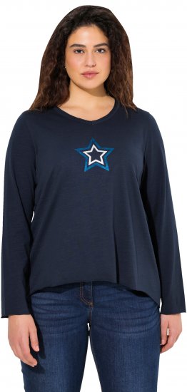 Ulla Popken Star Long Sleeve Graphic Tee Navy Blue - Koszulki z nadrukiem dla kobiet - 