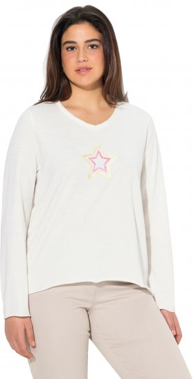 Ulla Popken Star Long Sleeve Graphic Tee Off-White - Koszulki z nadrukiem dla kobiet - 