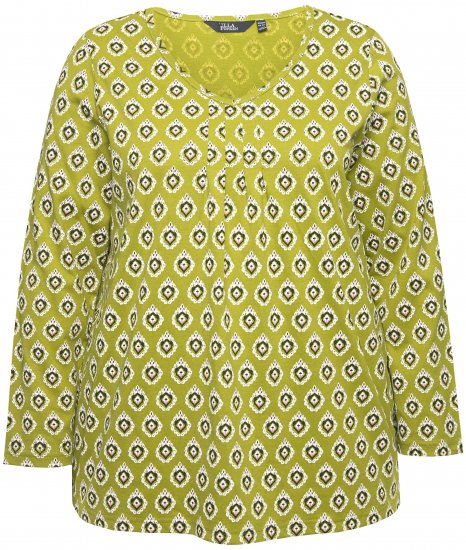 Ulla Popken Allover Graphic Long Sleeve Tee Avocado Green - Koszulki z nadrukiem dla kobiet - 