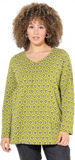 Ulla Popken Allover Graphic Long Sleeve Tee Avocado Green - Koszulki z nadrukiem dla kobiet - 