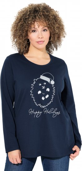 Ulla Popken Metallic Graphic Holiday Tee Navy - Koszulki z nadrukiem dla kobiet - 