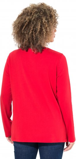 Ulla Popken Metallic Graphic Holiday Tee Salsa Red - Koszulki z nadrukiem dla kobiet - 