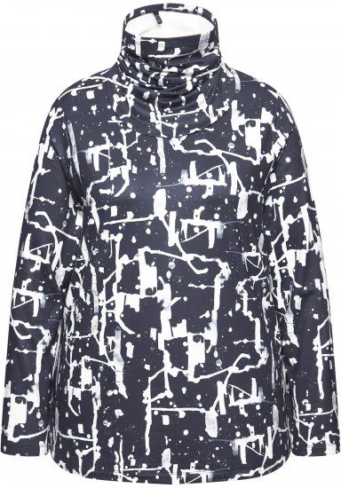 Ulla Popken Quick Drying Abstract Print Tee Black - Koszulki z nadrukiem dla kobiet - 