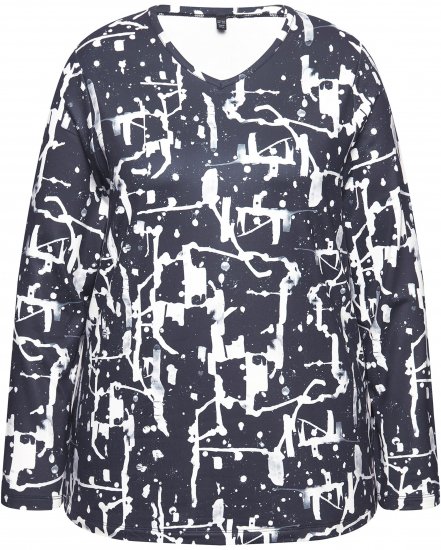 Ulla Popken Quick Drying Abstract Print Tee Black - Koszulki z nadrukiem dla kobiet - 