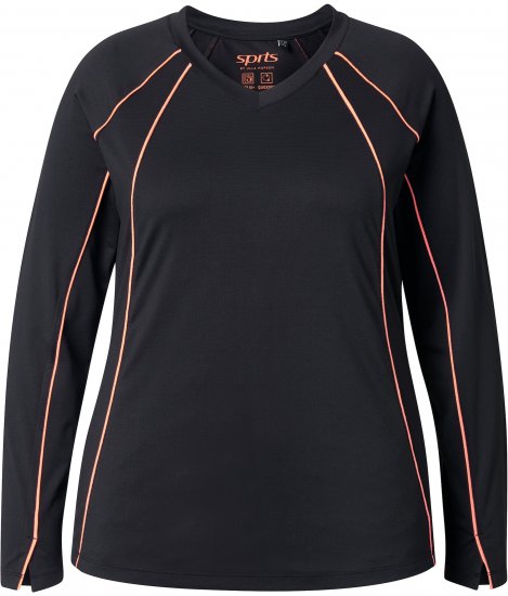 Ulla Popken UPF 50+ Contrast Piping Long Sleeve Tee Black - Koszulki z nadrukiem dla kobiet - 