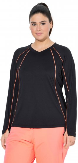 Ulla Popken UPF 50+ Contrast Piping Long Sleeve Tee Black - Koszulki z nadrukiem dla kobiet - 