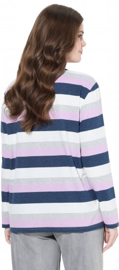 Ulla Popken Striped Knotted Hem Long Sleeve Tee Lavender - Koszulki z nadrukiem dla kobiet - 