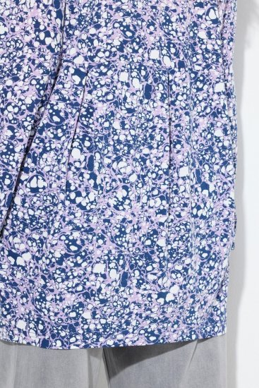 Ulla Popken Allover Printed Pleated Long Sleeve Tee Dark Blue - Koszulki z nadrukiem dla kobiet - T-shirty z nadrukiem dla kobiet