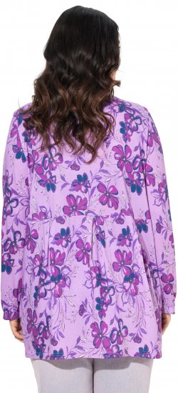 Ulla Popken Allover Printed Pleated Long Sleeve Tee Lavender - Koszulki z nadrukiem dla kobiet - 