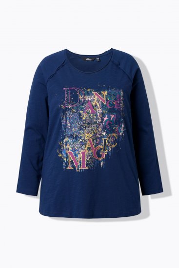 Ulla Popken Inverted Seam Long Sleeve Graphic Tee Ink Blue - T-shirty - 