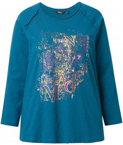 Ulla Popken Inverted Seam Long Sleeve Graphic Tee Teal - Koszulki z nadrukiem dla kobiet - 