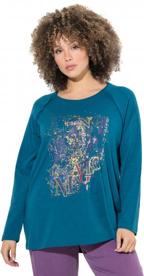 Ulla Popken Inverted Seam Long Sleeve Graphic Tee Teal - Koszulki z nadrukiem dla kobiet - 