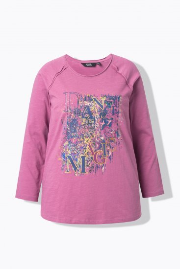 Ulla Popken Inverted Seam Long Sleeve Graphic Tee Dark Rose - Koszulki z nadrukiem dla kobiet - 