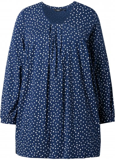 Ulla Popken Pleated Confetti Print Long Sleeve Tee Ink Blue - Koszulki z nadrukiem dla kobiet - 