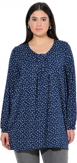 Ulla Popken Pleated Confetti Print Long Sleeve Tee Ink Blue - Koszulki z nadrukiem dla kobiet - 