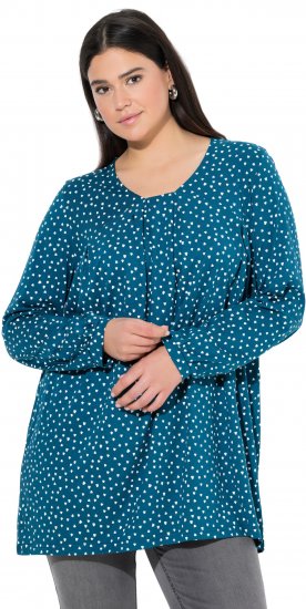 Ulla Popken Pleated Confetti Print Long Sleeve Tee Teal - Koszulki z nadrukiem dla kobiet - 