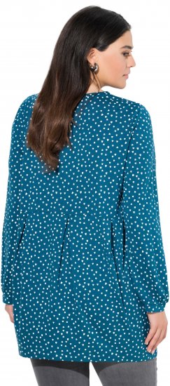 Ulla Popken Pleated Confetti Print Long Sleeve Tee Teal - Koszulki z nadrukiem dla kobiet - 