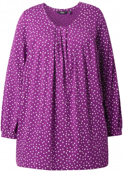 Ulla Popken Pleated Confetti Print Long Sleeve Tee Light Plum - Koszulki z nadrukiem dla kobiet - 