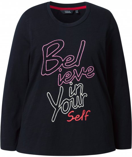 Ulla Popken Motivational Graphic Long Sleeve Tee Black - Koszulki z nadrukiem dla kobiet - 